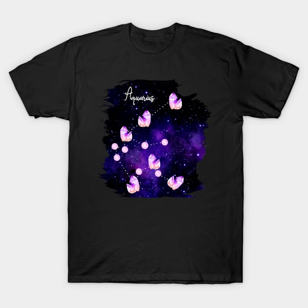 Star Signs and Birth Stones - Aquarius in Amethyst T-Shirt by AnnieBCreative